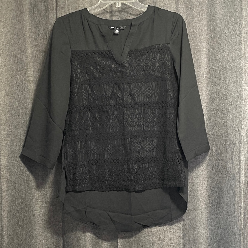 Zac & Rachel Black Lace-Front High-Low Blouse